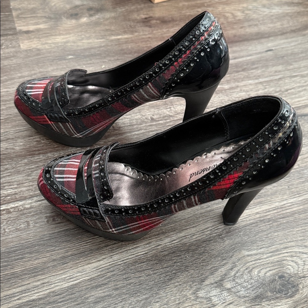 Lulu Townsend Plaid Platform Heels in Red and Black
